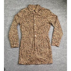 Gap Denim Dress Womens S Brown Leopard Print Long Sleeve Mini Button Front New